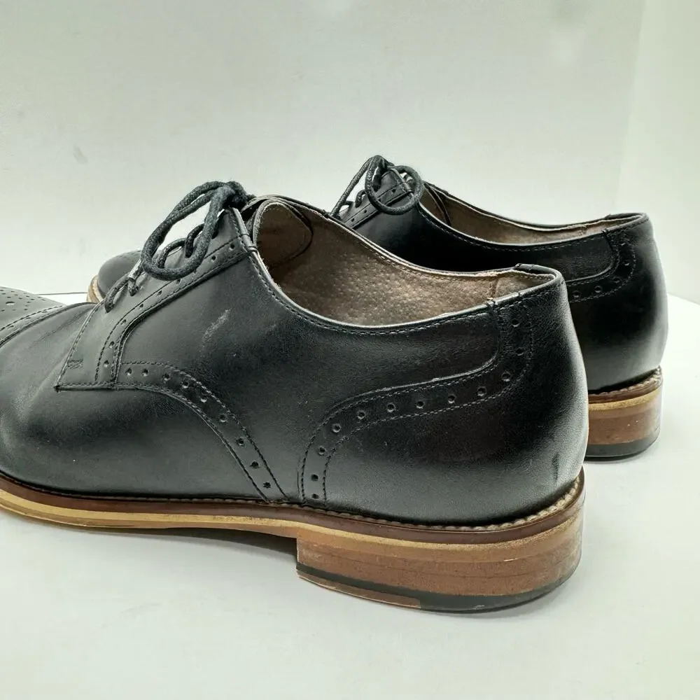 Johnston & Murphy 59-1991 Black Leather Carriker Cap Toe Lace Up Dress Shoes